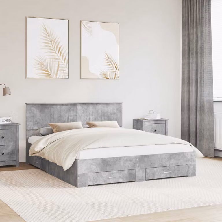 Struttura del letto con cassetto vidaXL in legno ingegnerizzato Grigio, 160 x 200 cm