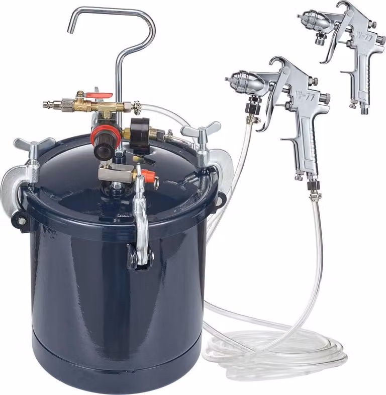 Serbatoio a pressione per vernici spray, serbatoio a pressione per vernici ad aria da 10 L/2,5 gal, due ugelli da 1,5 mm + 4 mm, due pistole a spruzzo per vernici spray per l'industria, la decorazione d'interni, l'architettura, l'edilizia e la verniciatur