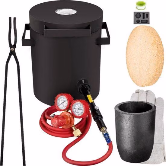 Forno metallurgico a propano - 4 kg - Kit - con crogiolo in grafite e pinza - Fusione dei metalli