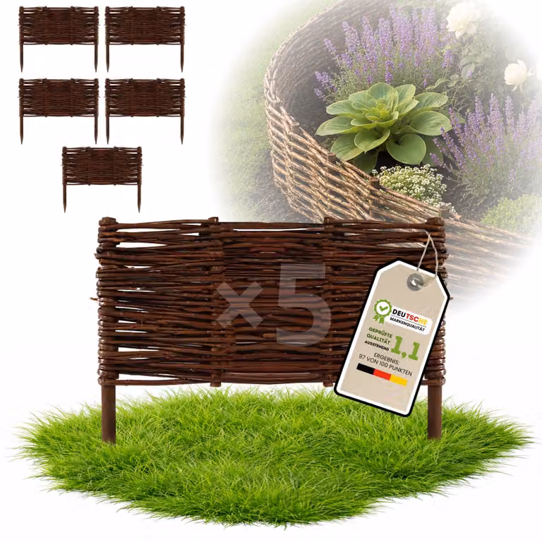 Floranica 5 pezzi Recinzione in vimini 30 cm x 30 cm – Staccionata da giardino intrecciata Palizzata Recinzione naturale Bordo aiuola