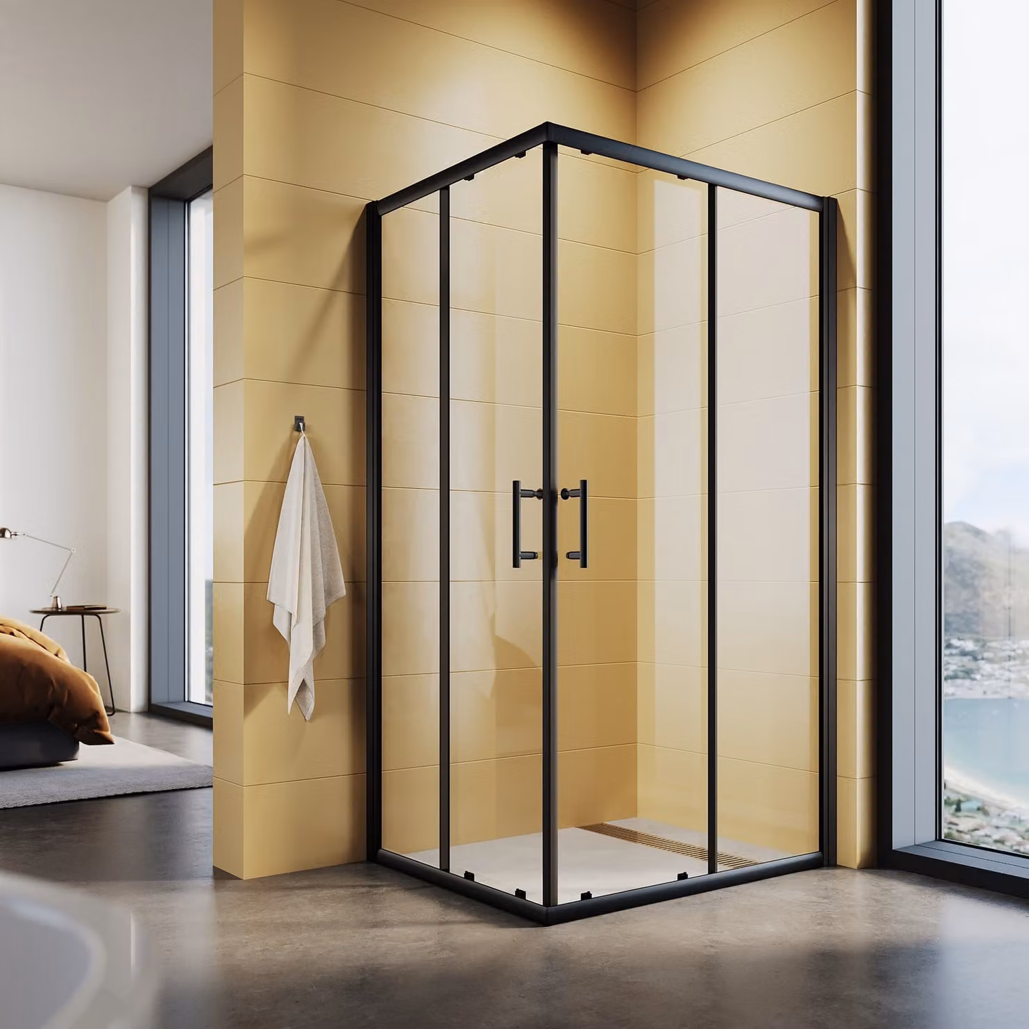 SONNI Nero doccia angolare doppia porta scorrevole 100x76x195cm entrata angolare ESG porta doccia in vetro cabina doccia cabina doccia