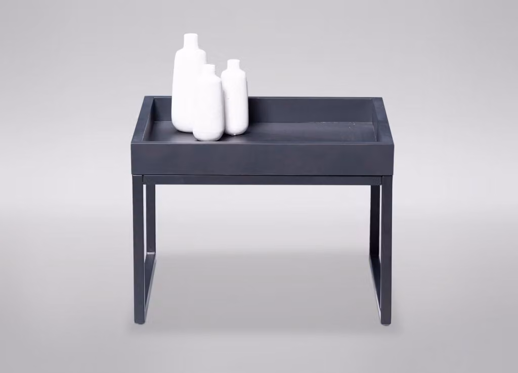 Tavolino Dublin 1 in faggio massiccio, nero, struttura in metallo, 49x36x49 cm