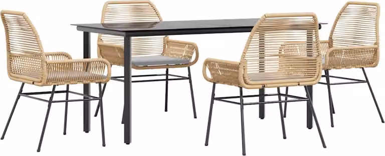 Set da Pranzo da Giardino 5pz con Cuscini Polyrattan Vetro