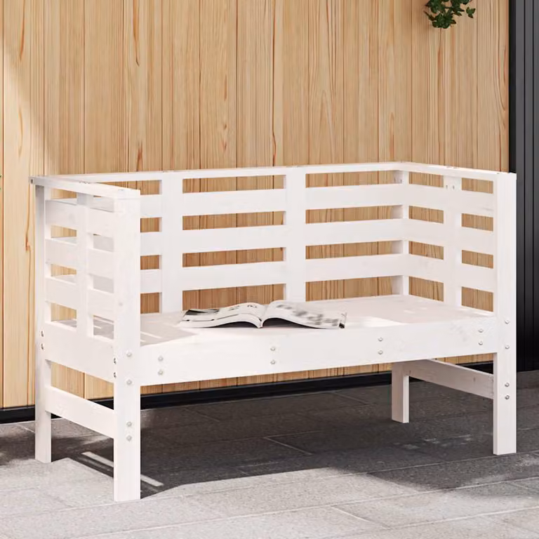 vidaXL Panca da Giardino in Legno di Pino Bianco con Braccioli L: 111,5 cm, P: 53 cm, H: 71 cm