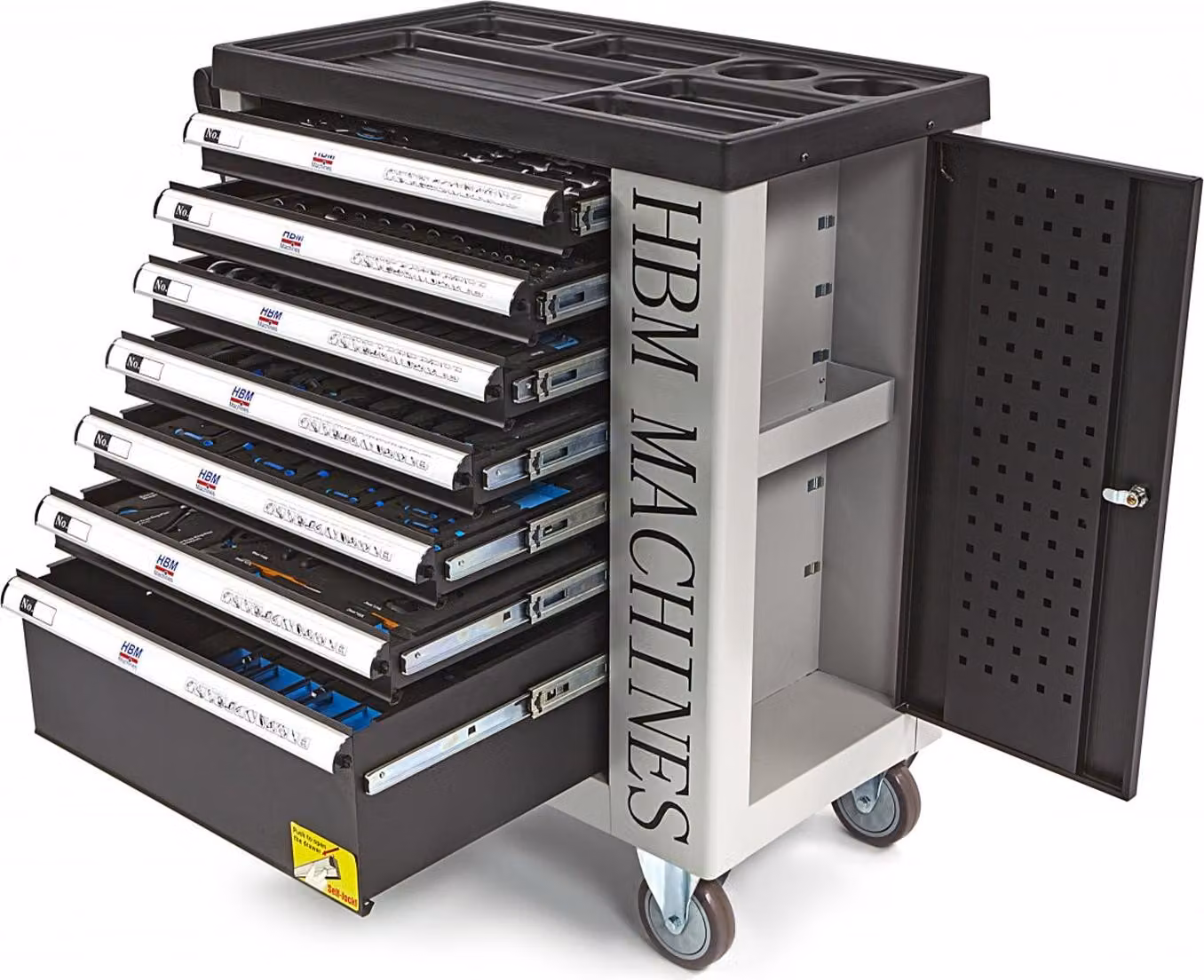 Armadio professionale per utensili - carrello per utensili da officina, con 7 cassetti, 262 utensili, 7 inserti in carbonio - premium, HBM Olanda