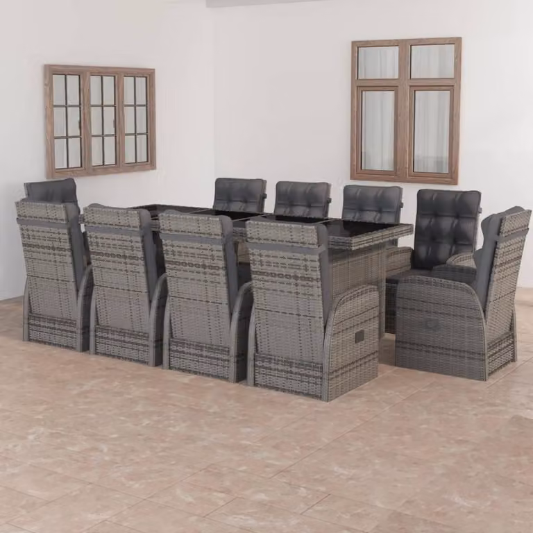 Maison Exclusive - Set da pranzo da giardino 11 pezzi con cuscini in polyrattan grigio