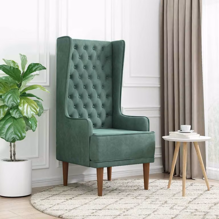 Sedia con schienale alto in velluto verde mare stile Chesterfield vidaXL
