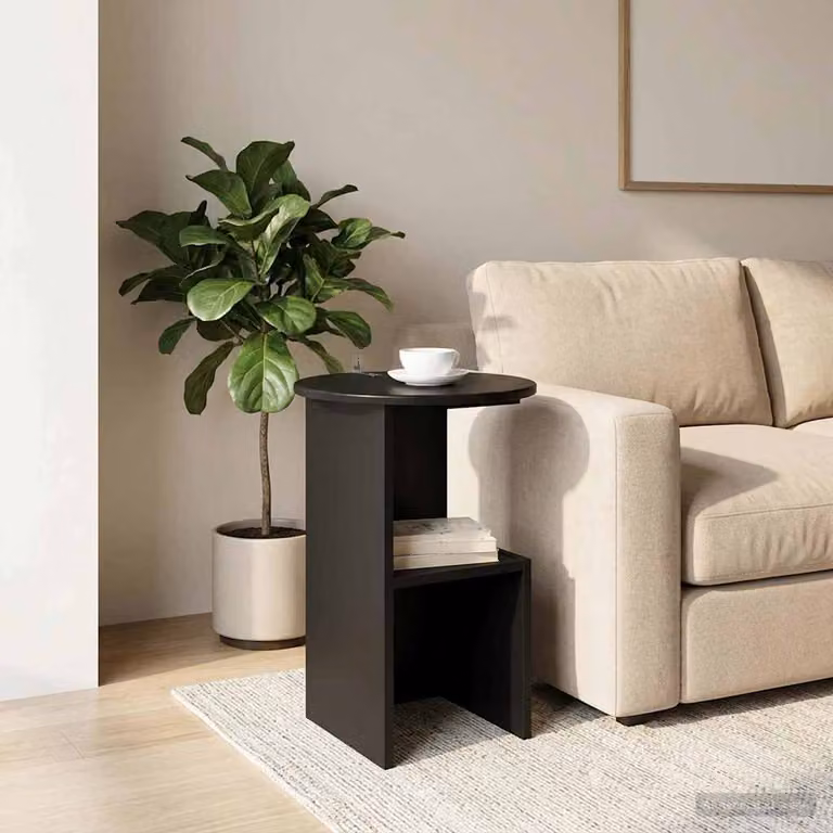 vidaXL Tavolo laterale rotondo in legno MDF nero moderno Ø 39,5 x H 55 cm