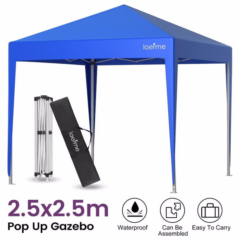 Tenda da giardino - Struttura in acciaio - Dimensioni 2,5 x 2,5 metri - Impermeabile - Protezione UV - Senza pareti laterali - Colore blu
