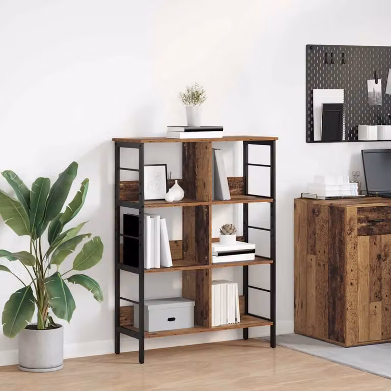 Libreria vidaXL in stile industriale con 6 livelli, legno e metallo, colore marrone, L 82 cm x P 32 cm x H 112 cm