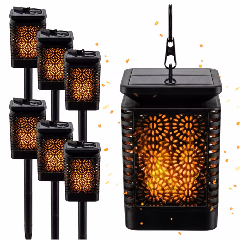 BLIXTAR, lampada solare LED da giardino 6x3in1, lanterna, torcia con effetto fiamma