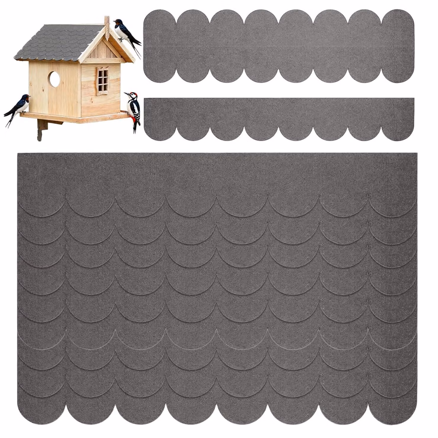 Piastrelle autoadesive per tetti, 32 pezzi, dimensioni 30x5 cm e 30x11 cm, colore grigio, adatte per casette per uccelli e hotel per insetti