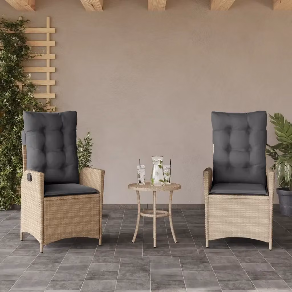 Set di 2 sedie reclinabili da giardino in polyrattan e metallo con cuscini beige e grigio per esterni – 2