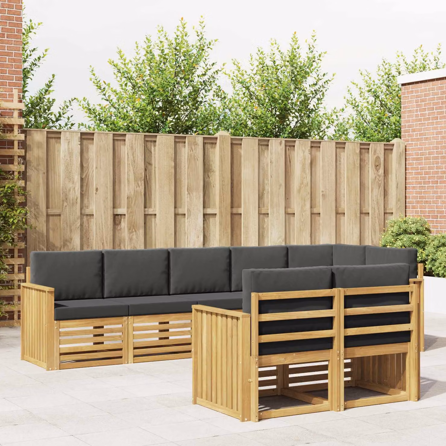 vidaXL Set di divani da esterno a L in legno di acacia con cuscini, Bianco e Antracite