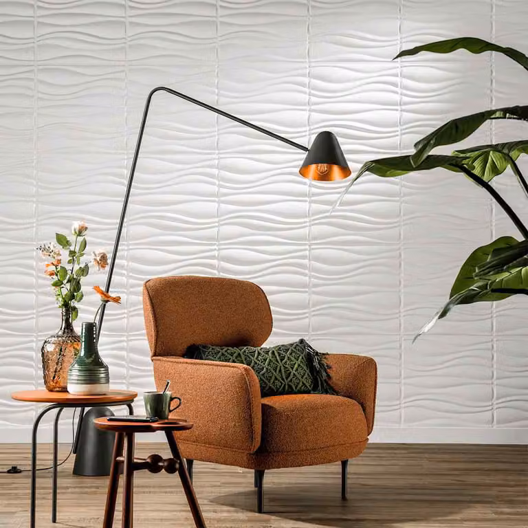 Set di 24 Pannelli Murali 3D WallArt Modello Waves Bianco L/P/H: 50 x 50 x 1,75 cm