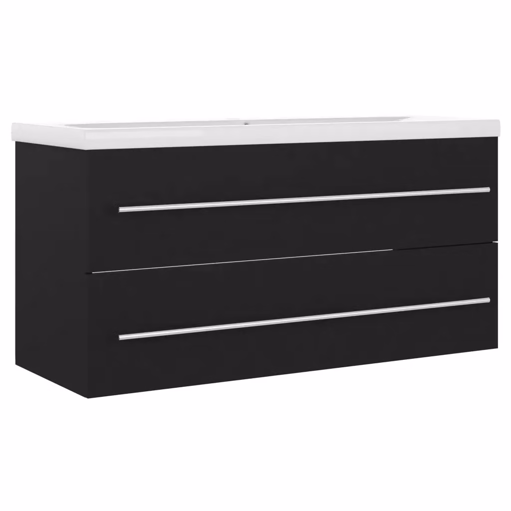 Mobile da bagno moderno vidaXL con lavabo in ceramica nero e bianco sospeso in legno – 2