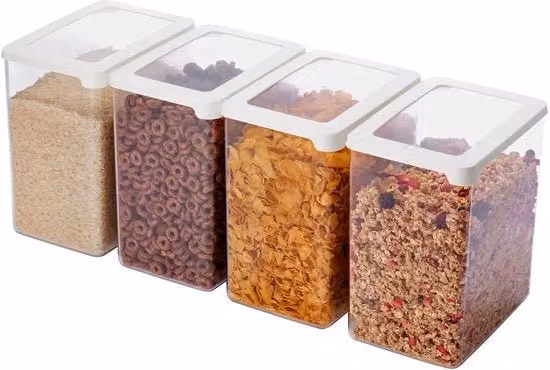 Set di 4 contenitori da cucina SMARTSTORE in plastica biobasata trasparente con coperchio a scatto, BPA free e lavabili in lavastoviglie, L/P/H: 12,5 x 18 x 20 cm, capacità 3,5 l