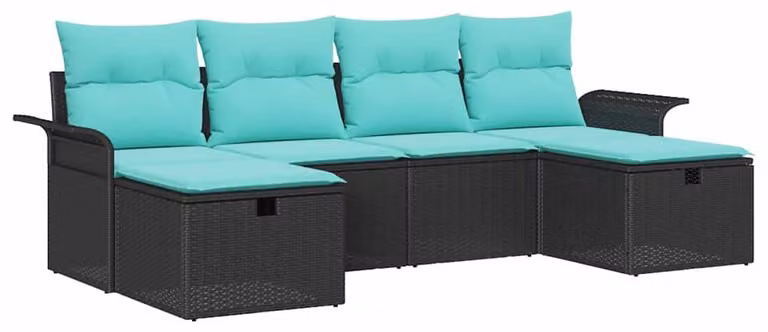 Set Divano da Giardino con cuscino 6 pcs Nero Poly Rattan