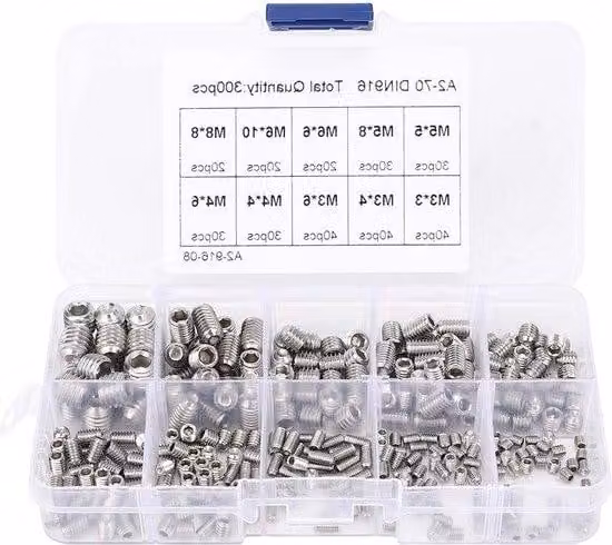 Set di viti a Esagono in acciaio 304 M3, M4, M5, M6, M8 in scatola di plastica – Lunga durata