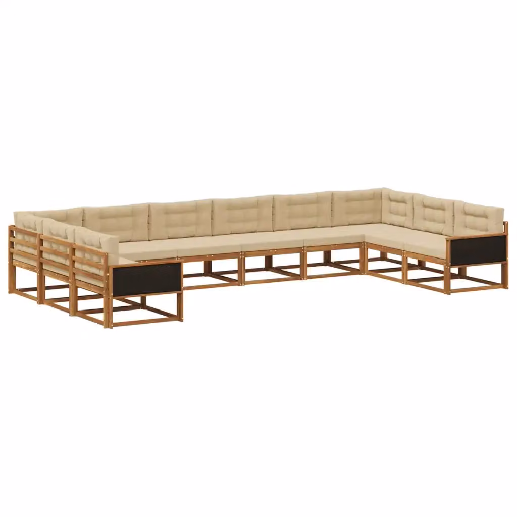 Set di divani da esterno vidaXL a forma di U in legno di acacia con cuscini beige – 2
