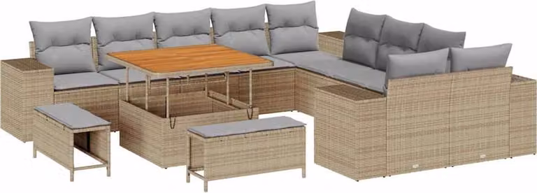 Set Divano da Giardino con cuscino 13 pcs Beige polyrattan
