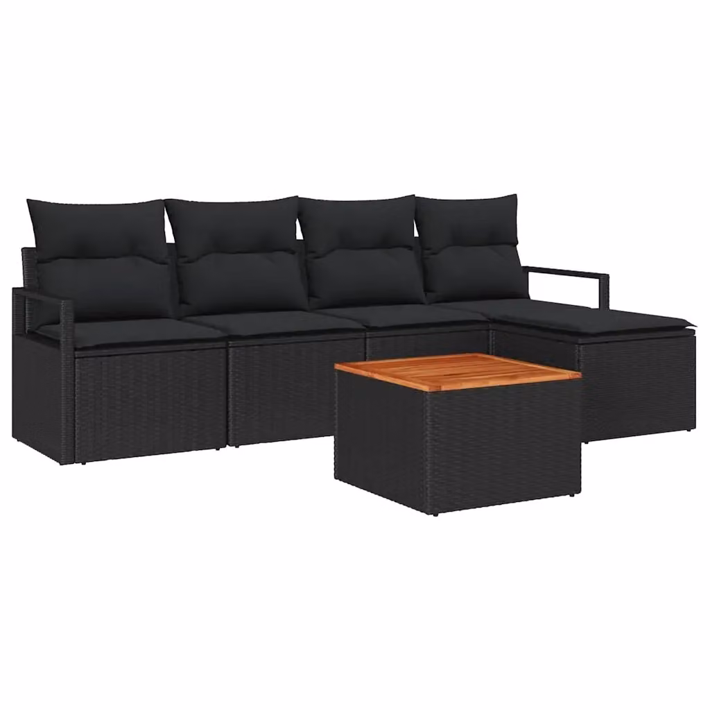 Set Divano da Giardino vidaXL a Forma a L con Archiviazione per Cuscini, 6 Pezzi, Nero – 2