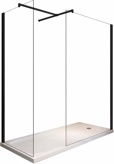Box Per Doccia Angolare tipo walk-in h 200 8MM Con Vetri Trasparenti Telaio Nero Opaco - 70X70 REVERSIBILE