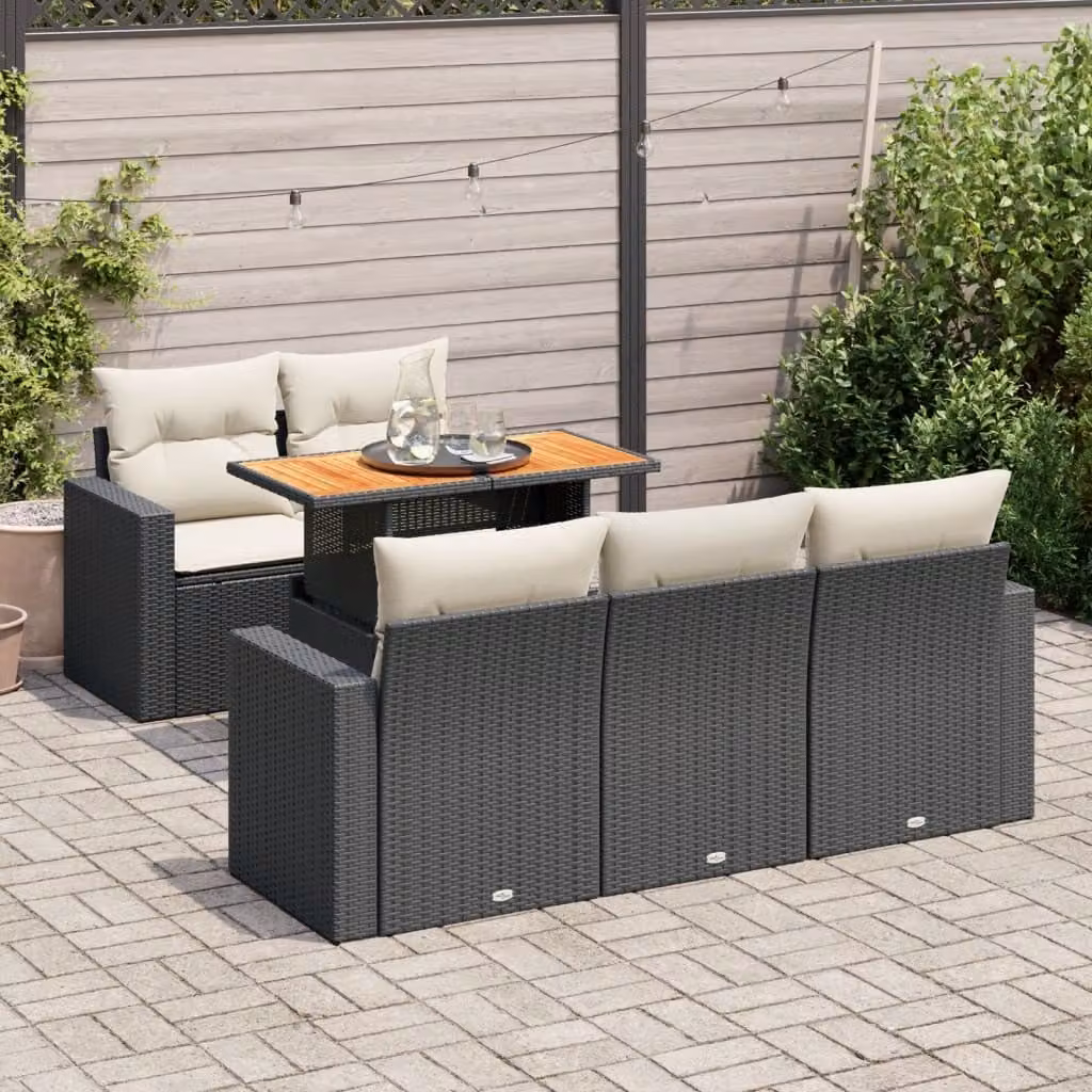 Maison Exclusive - Set da giardino 6 pezzi con cuscini in polyrattan nero