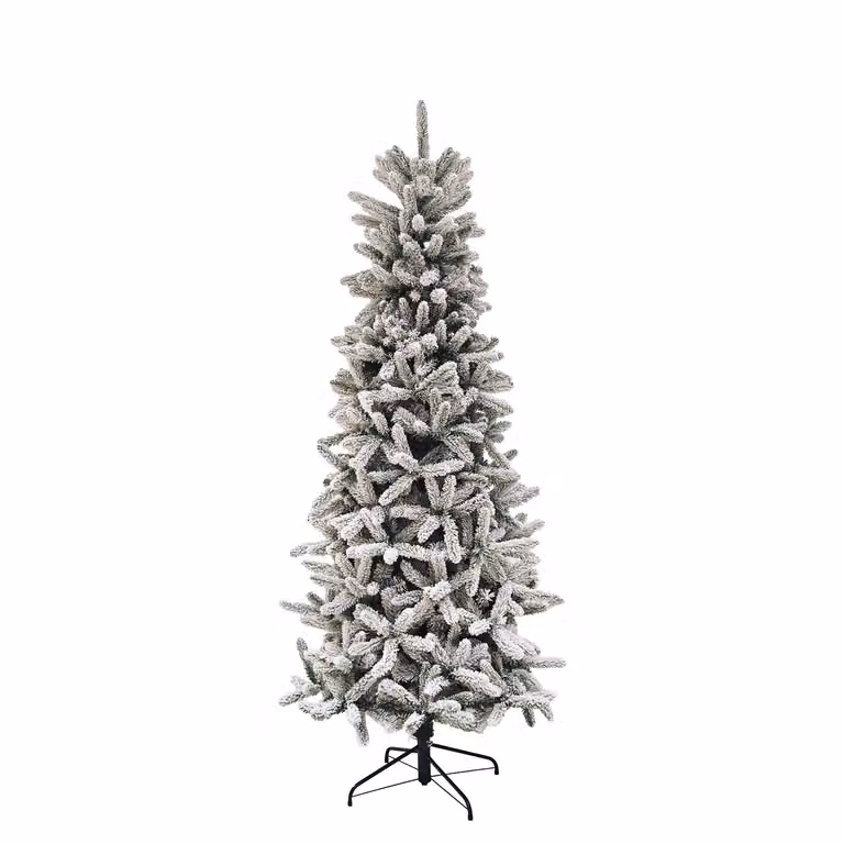 Albero di Natale Artificiale Slim con Picco Innevato VESTIAMO CASA, Colore Bianco e Verde, H 210 cm, Diametro alla base: 99 cm