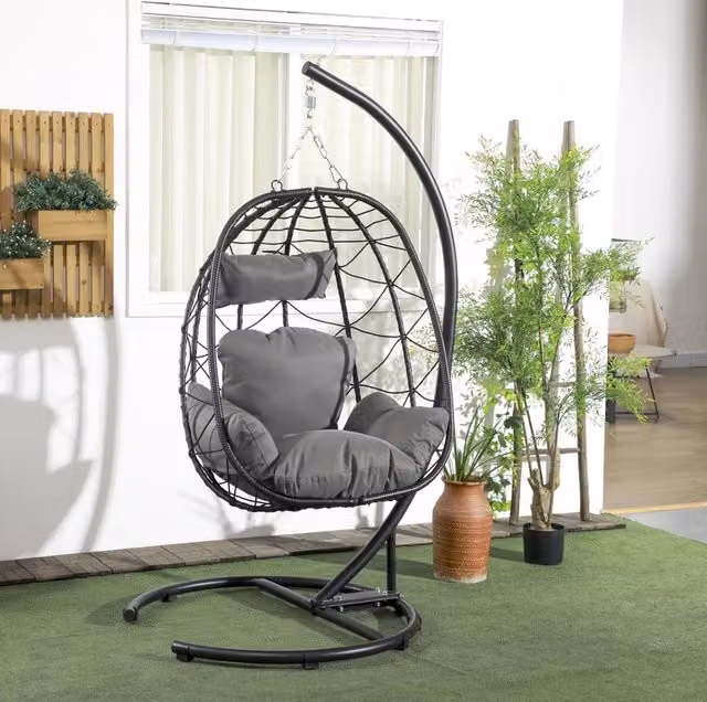 Poltrona sospesa 102 x 102 x 195 cm nera in acciaio; cesta pieghevole