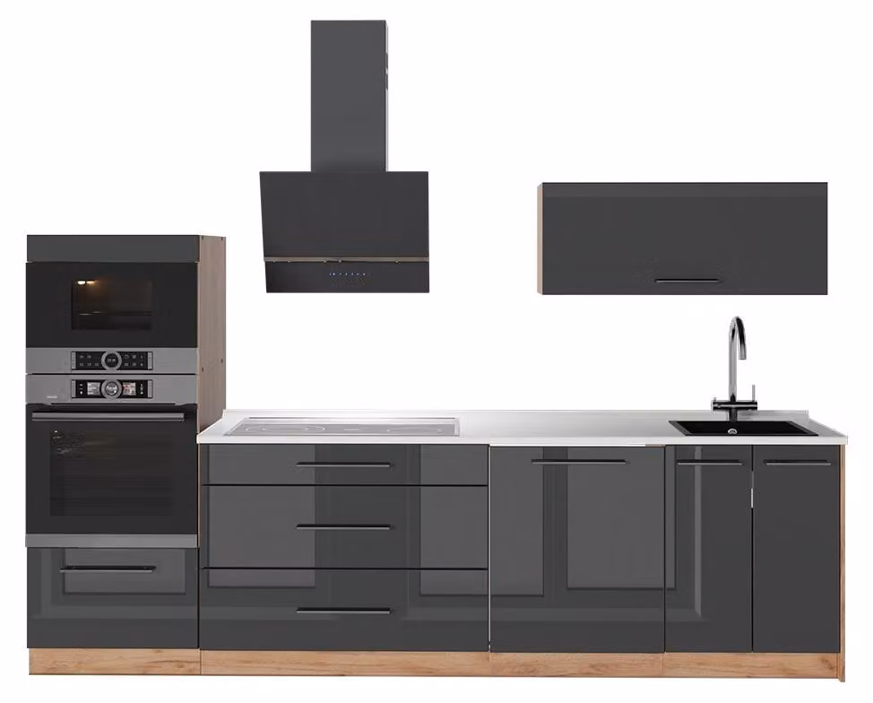 Cucina componibile Vicco Fame-Line Antracite lucido/Rovere dorato 280 cm, PL Marmo, Model 64685