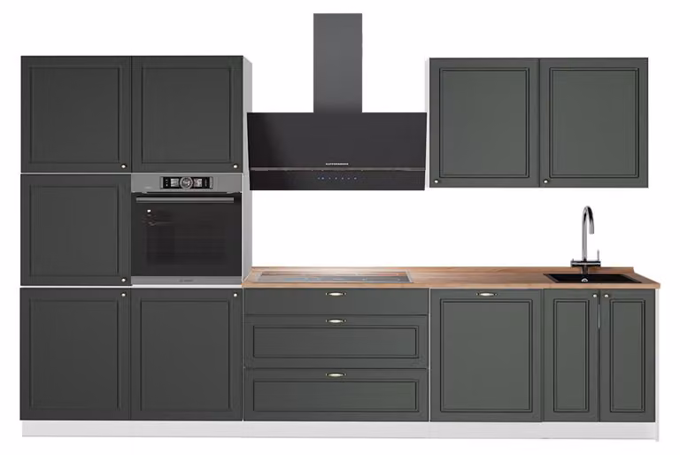 Cucina componibile Vicco Fame-Line Verde-oro rustico/Bianco 340 cm, PL Rovere, Model 64628