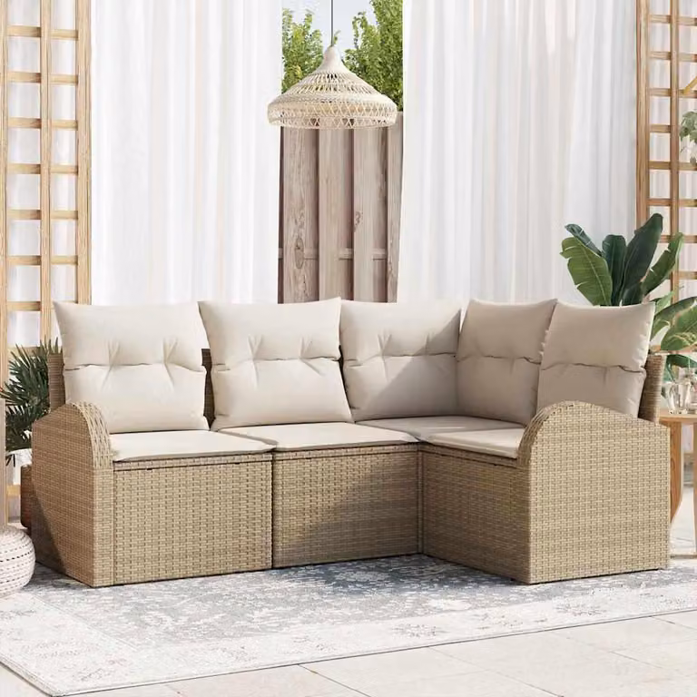 Maison Exclusive - Set Divano da Giardino 4 pcs Beige e Bianco polyrattan