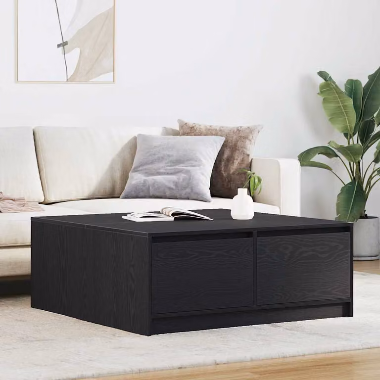 vidaXL Tavolino da Salotto Moderno con Cassetti in Rovere Nero L: 100 cm, P: 100 cm, H: 40 cm