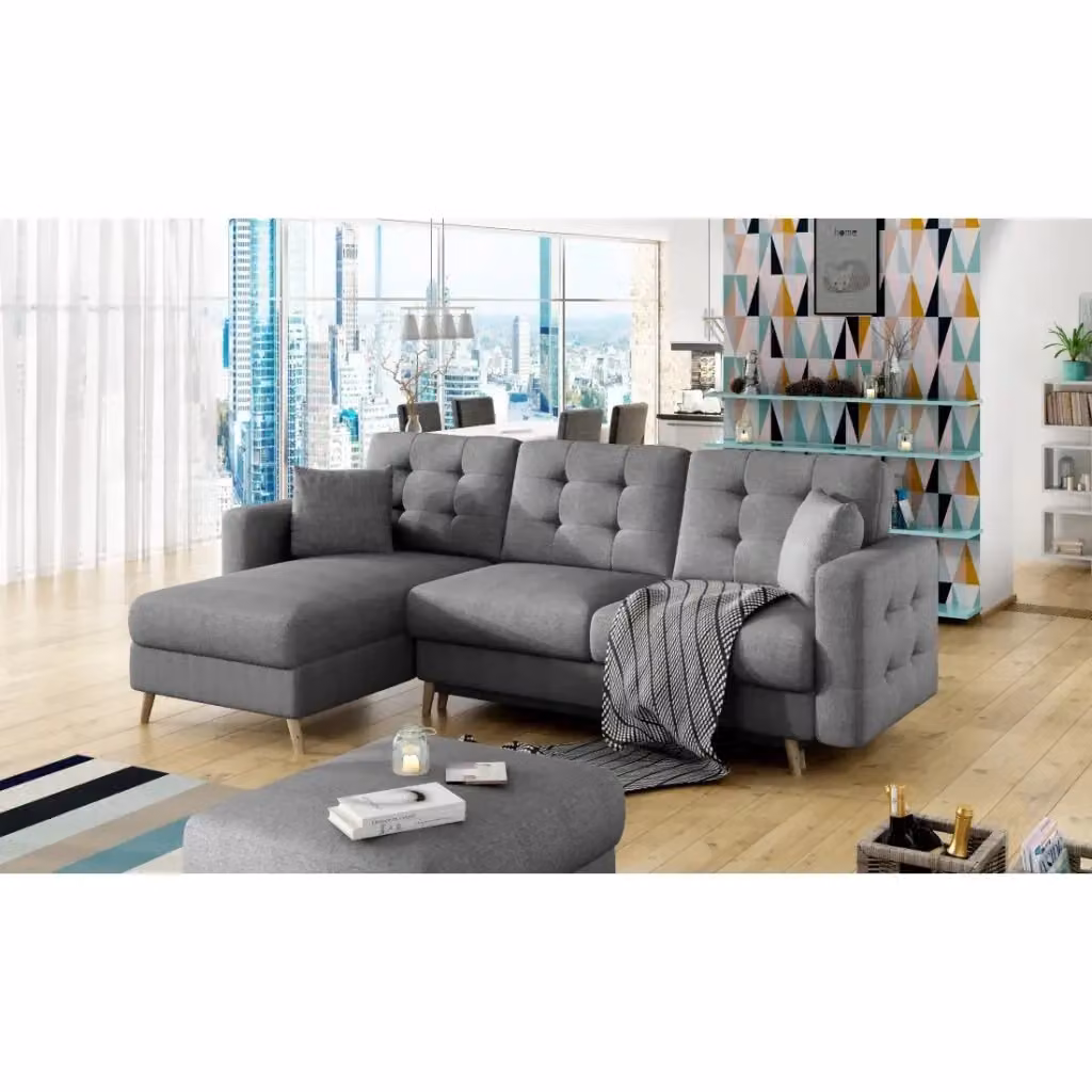 Divano angolare convertibile MEUBLORAMA grigio con funzione letto e reversibile per il tuo soggiorno – 2