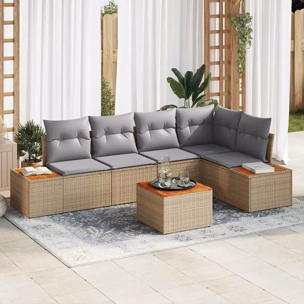 Set Divano da Giardino a L vidaXL 5 posti con Tavolino e Cuscini Beige e Grigio – 1