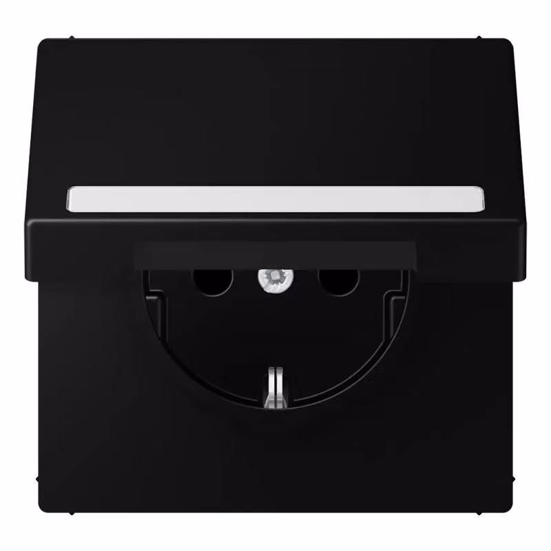 Presa Jung SCHUKO, 16 A 250 V ~, con campo di etichettatura, protezione tattile avanzata integrata, coperchio a cerniera, laccato termoplastico, serie LS, nero grafite m LS1520BFNAKLSWM