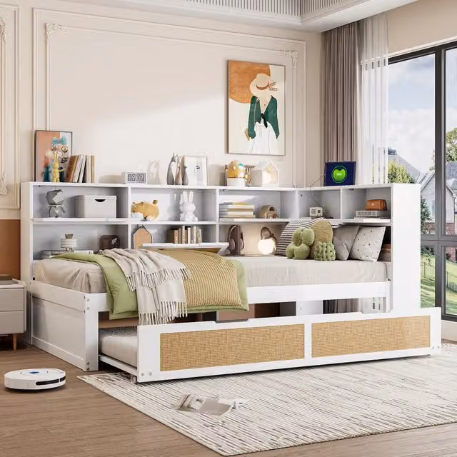 Letto Multifunzionale REDOM in Legno Massello con Cassetti e Porta USB, Bianco, L/P/H: 90 x 200 cm
