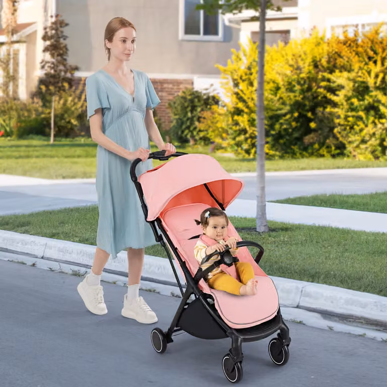 Passeggino leggero Costway per bambini, modello pieghevole con una mano e schienale reclinabile, colore rosa