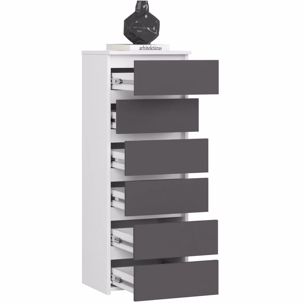 Cassettiera AKORD CL6 Bianca con 6 cassetti e inserti Grigio Grafite L/P/H: 40 x 35 x 109 cm – 2