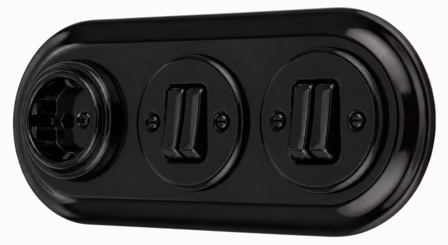 Prese a muro in porcellana, retro, doppia, tripla, sistema completo, serie PR1, colore nero