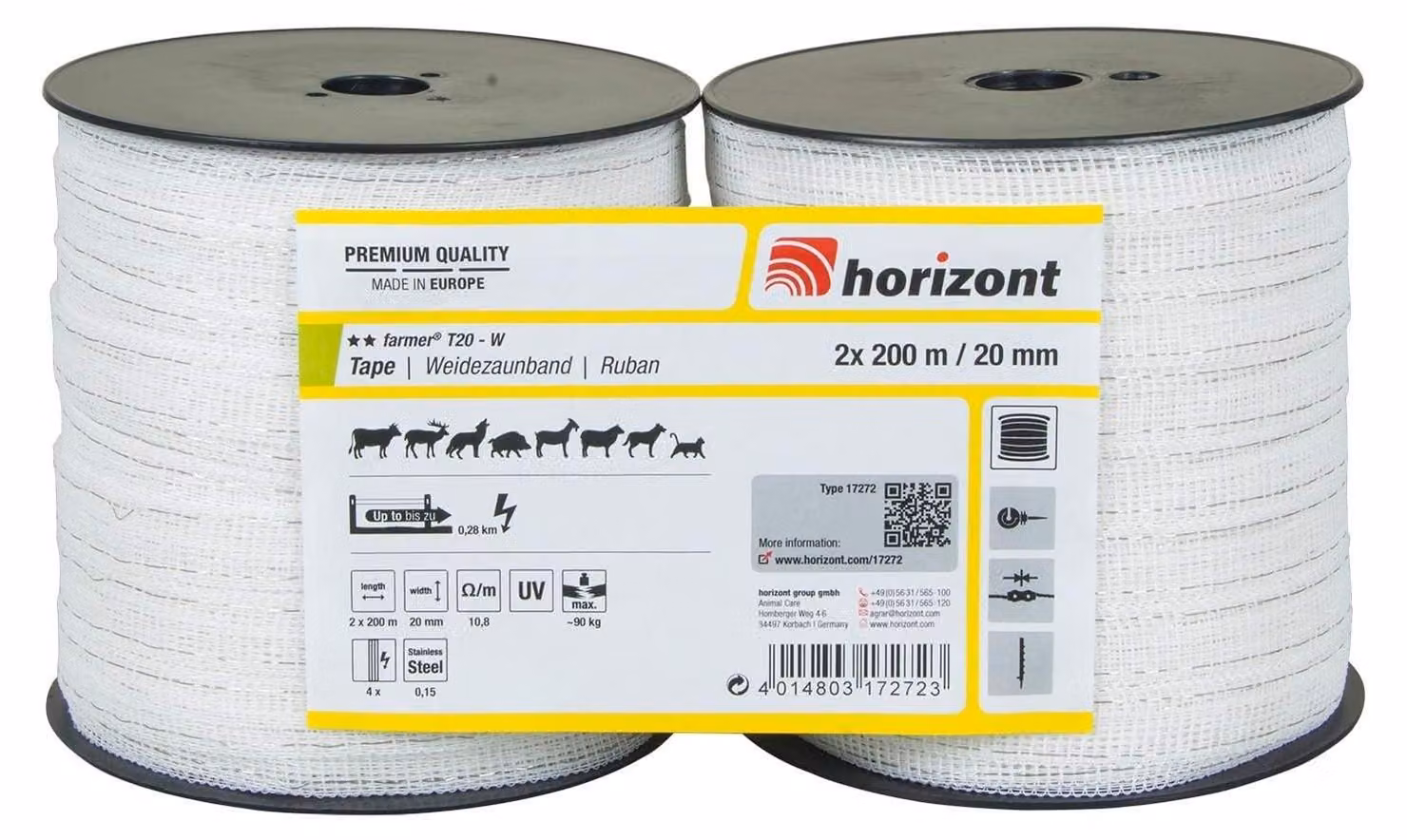 Confezione doppia di nastro polimerico, larghezza 20 mm, lunghezza 200 metri, colore bianco