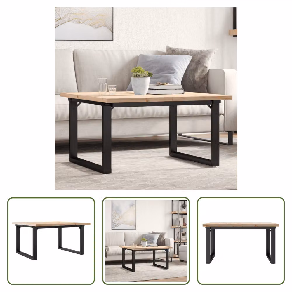 The Living Store tavolino O-frame 80x80x45,5 cm in pino massiccio e ghisa