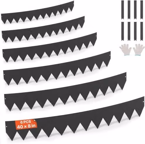 Set di 6 bordure per giardino VEVOR in acciaio galvanizzato antiruggine, divisorio per aiuole e prato, colore nero, L: 101,6 cm, H: 20,3 cm, P: 1,5 cm
