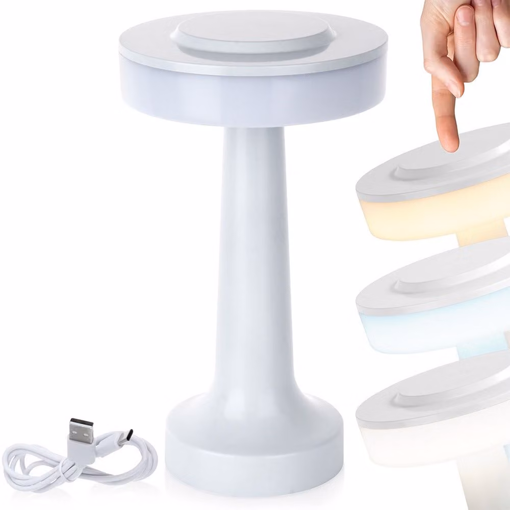 Lampada da tavolo a LED bianca senza fili 3 modalità di illuminazione 21 cm