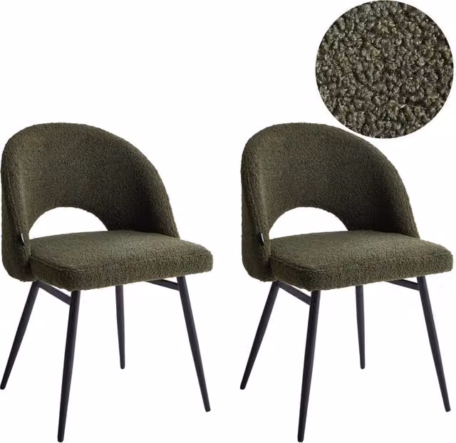 Set di 2 sedie da pranzo BELIANI in tessuto bouclé verde con braccioli e gambe in metallo in stile industriale moderno