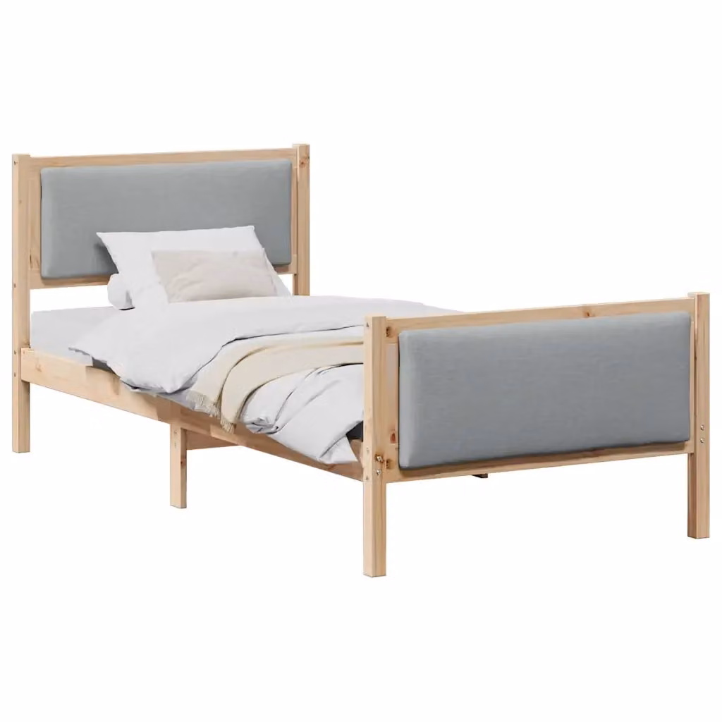 Struttura letto con giroletto in tessuto grigio e legno di pino, dimensioni 90 x 200 cm – 2
