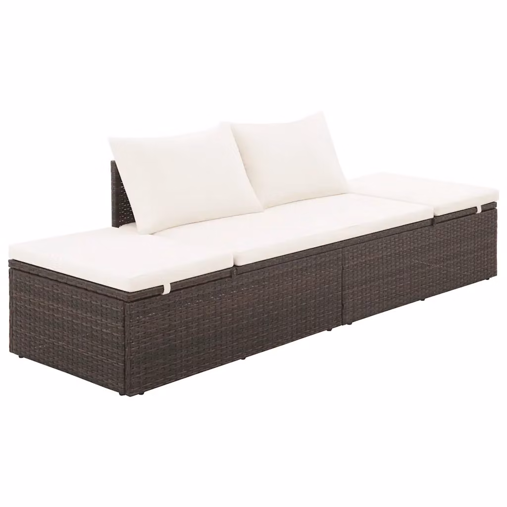Lettino da giardino vidaXL in polyrattan marrone e bianco con cuscino impermeabile e poggiatesta regolabile – 2