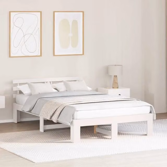 Struttura del letto-Giroletto-Rete del Letto Bianco 120 x 200 cm Pino massello 167615