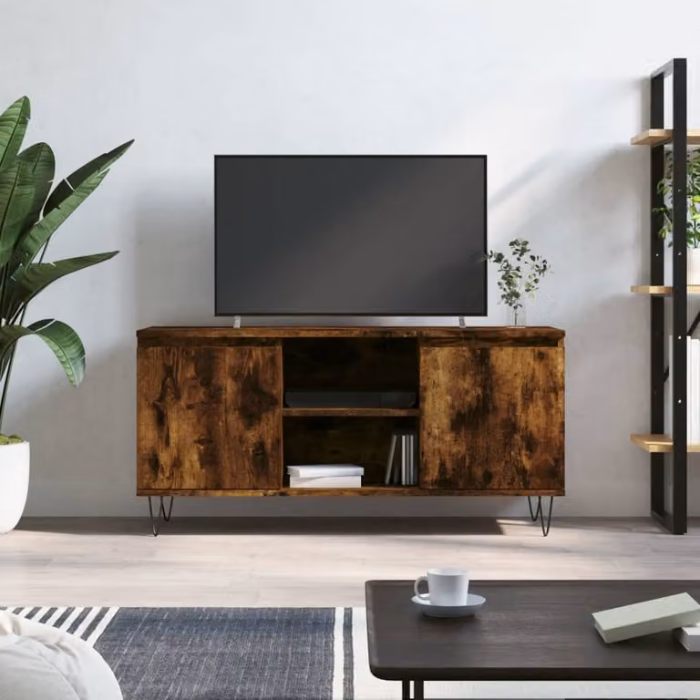 Mobile Porta TV vidaXL Rovere Fumo in Legno e Metallo, L 104 cm x P 35 cm x H 50 cm